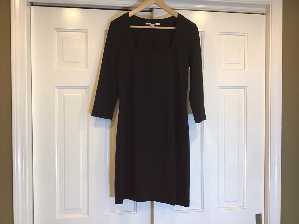 BOSTON PROPER Black Dress Sz M 3/4 Sleeve Cocktail Witchy LBD Classic Old Money